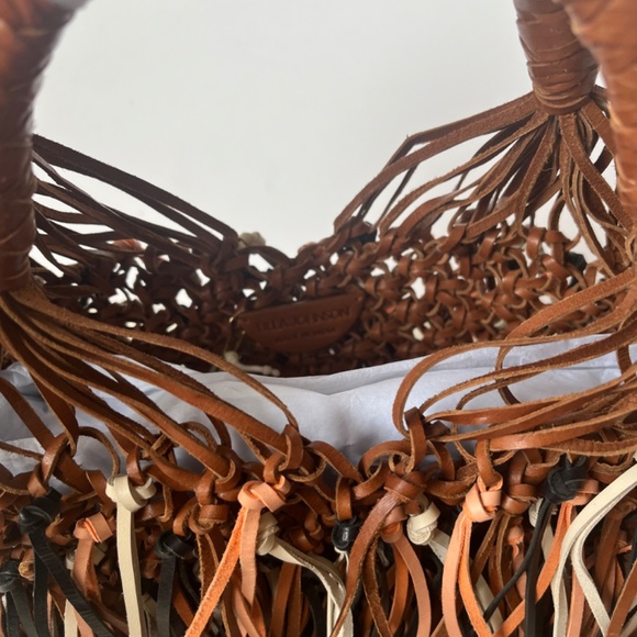 Ulla Johnson Valeria Small Hand-Woven Fringe Leather Multicolor Hobo Hand Bag - Picture 8 of 11